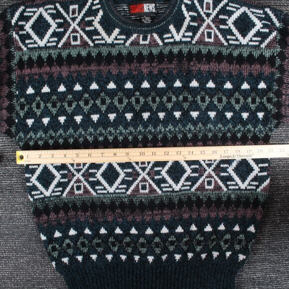 VTG Todays News Sweater Large Geometric Crew Neck 100% Virgin Acrylic - Picture 7 of 11